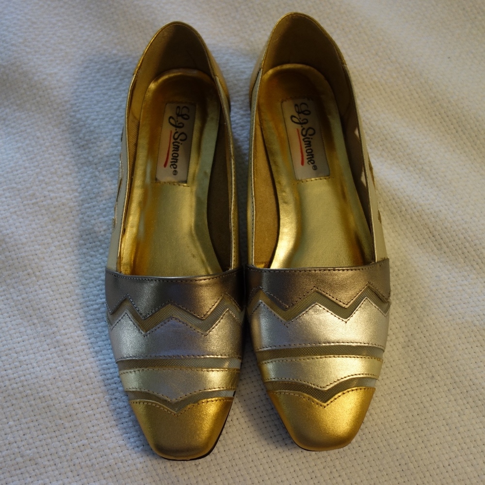 Gold, sliver, bronze and sheer flat shoes